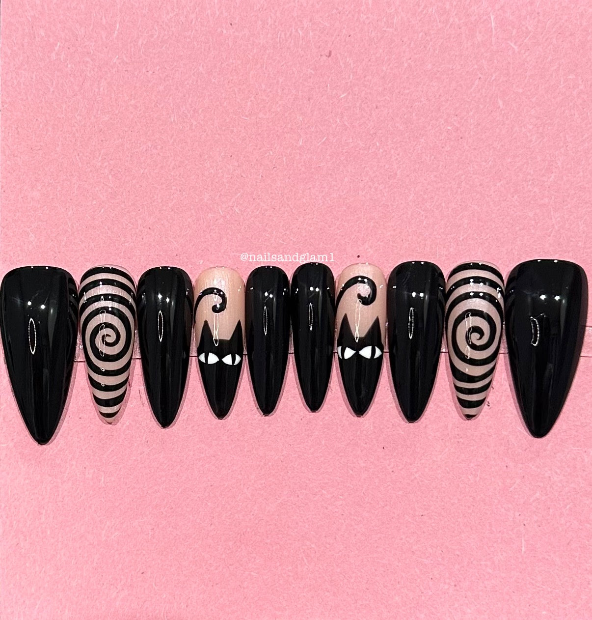 Black Cat "Coraline" Inspired Nails | Halloween Nails | Press on Nails UK | Stick on Nails | Reusable | Customised | Handmade | Set of 10
