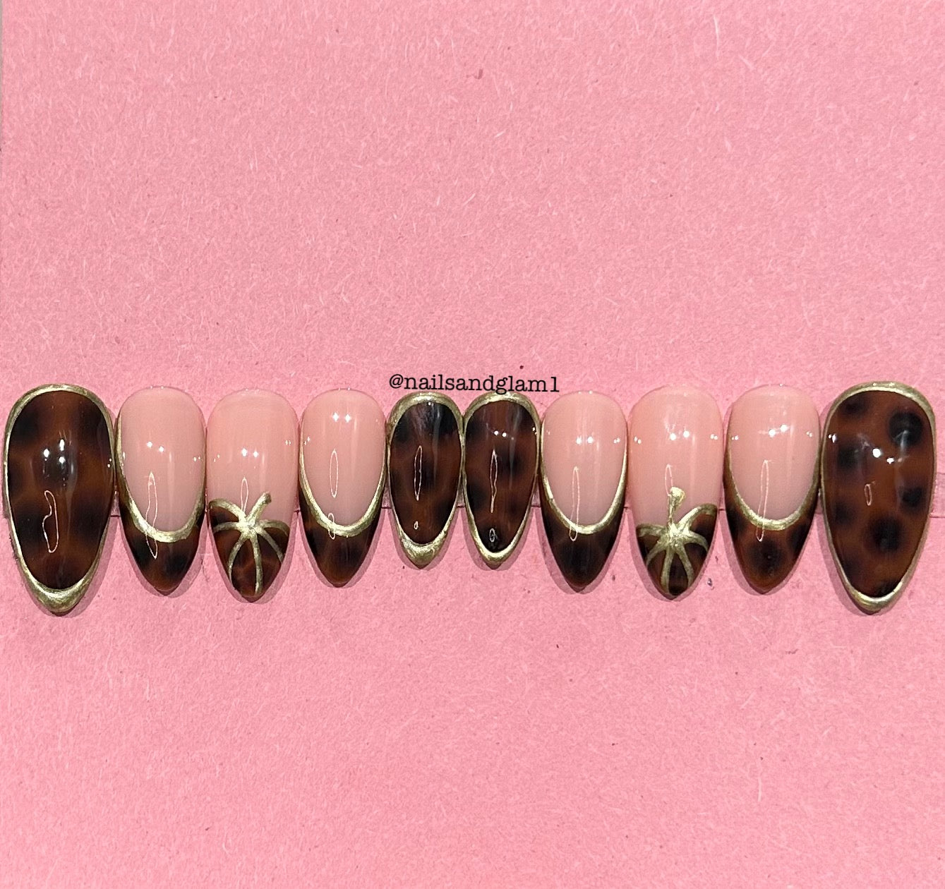 Gold Tortoise Pumpkin Nails | Halloween Nails | Press on Nails UK | Stick on Nails | Reusable | Customised | Handmade | Set of 10