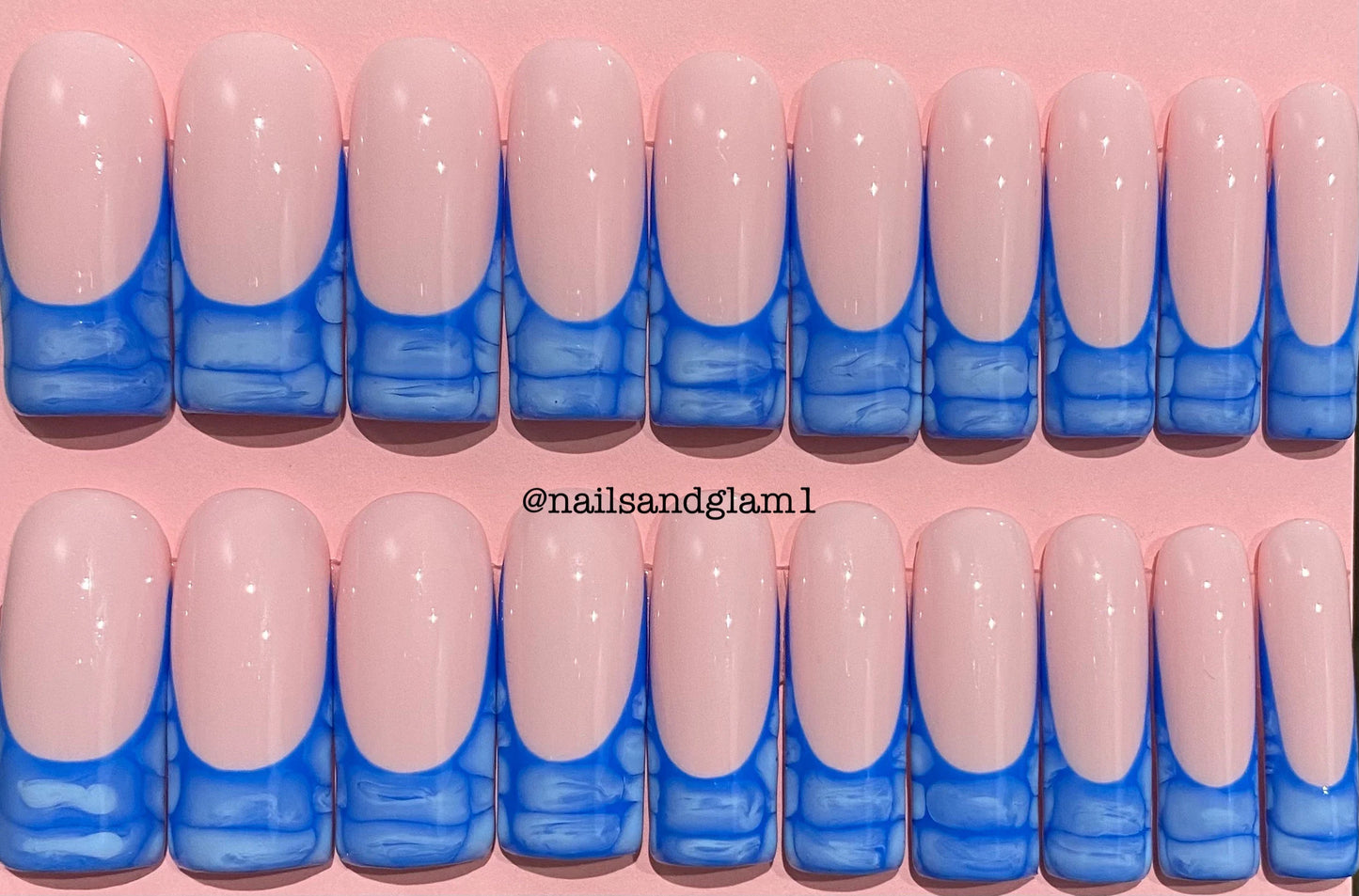 Blue Crocodile French Tips | Press on Nails UK | Stick on Nails | Reusable | Customised | Handmade | Set of 20