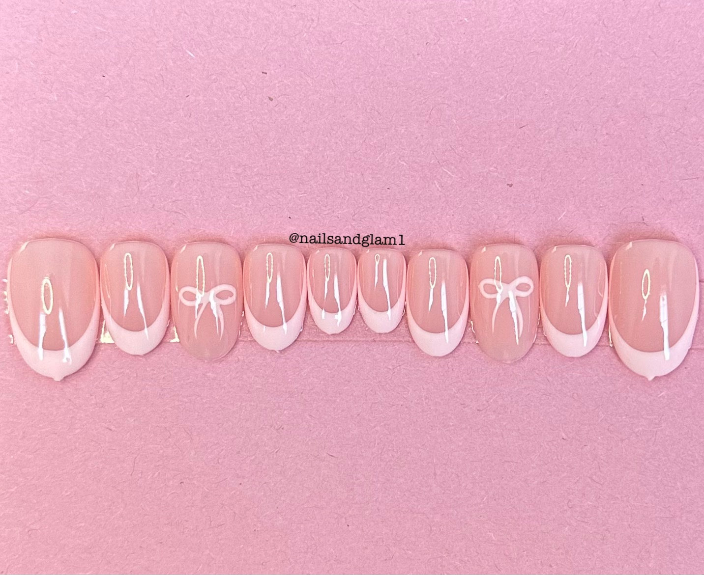 Pink French Tips with Bows | Press on Nails UK | Stick on Nails | Reusable | Customised | Handmade | Set of 10