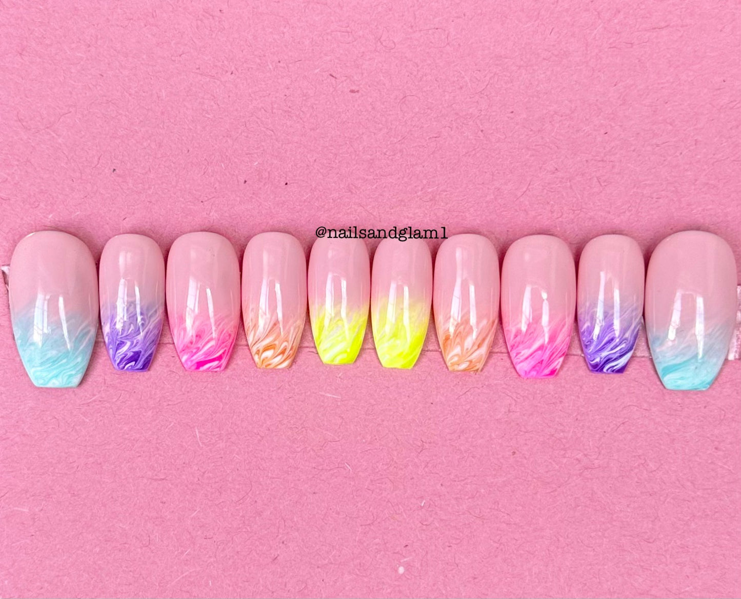 Neon Marble Ombre | Press on Nails UK | Stick on Nails | Reusable | Customised | Handmade | Set of 10