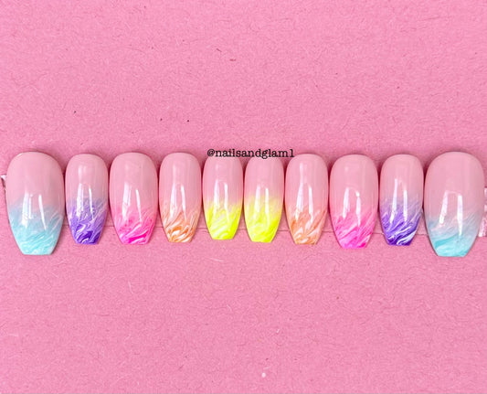 Neon Marble Ombre | Press on Nails UK | Stick on Nails | Reusable | Customised | Handmade | Set of 10