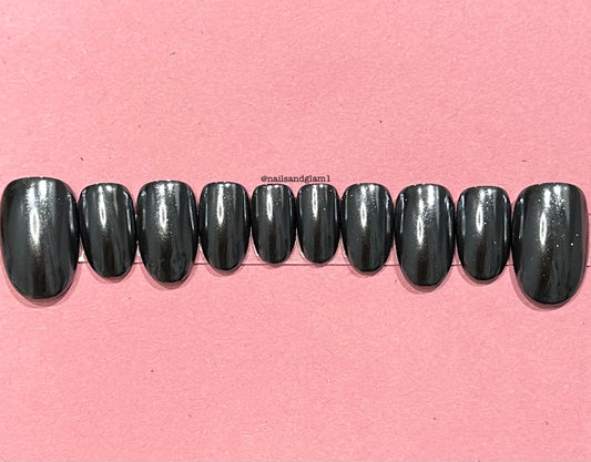 Black Chrome Nails | Press on Nails UK | Stick on Nails | Reusable | Customised | Handmade | Set of 10