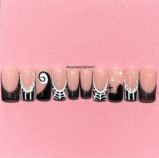"The Nightmare Before Christmas" Inspired Nails | Halloween Nails | Press on Nails UK | Stick on Nails | Reusable | Customised | Handmade | Set of 10