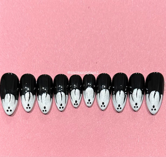 White Glitter Ghost Tips | Halloween Nails | Press on Nails UK | Stick on Nails | Reusable | Customised | Handmade | Set of 10