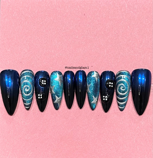 "Coraline" Inspired Nails | Halloween Nails | Press on Nails UK | Stick on Nails | Reusable | Customised | Handmade | Set of 10