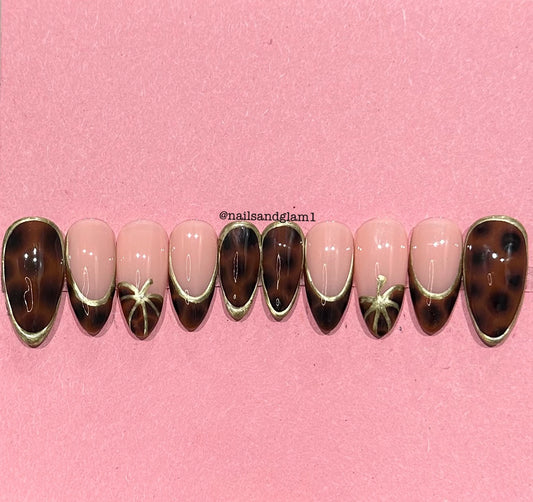 Gold Tortoise Pumpkin Nails | Halloween Nails | Press on Nails UK | Stick on Nails | Reusable | Customised | Handmade | Set of 10