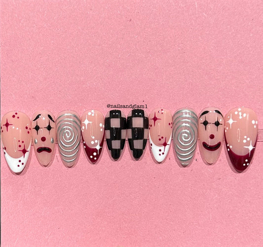 Clown Inspired Nails | Halloween Nails | Press on Nails UK | Stick on Nails | Reusable | Customised | Handmade | Set of 10