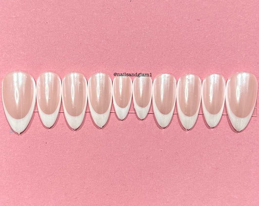 White Glazed Doughnut French Tips | Christmas Nails | Press on Nails UK | Stick on Nails | Reusable | Customised | Handmade | Set of 10