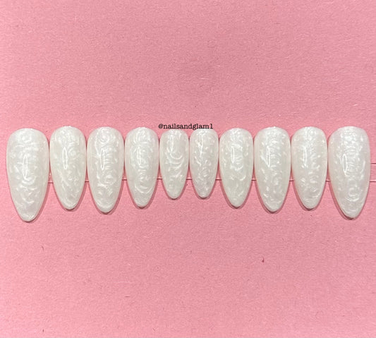 White Pearl Nails | Christmas Nails | Press on Nails UK | Stick on Nails | Reusable | Customised | Handmade | Set of 10