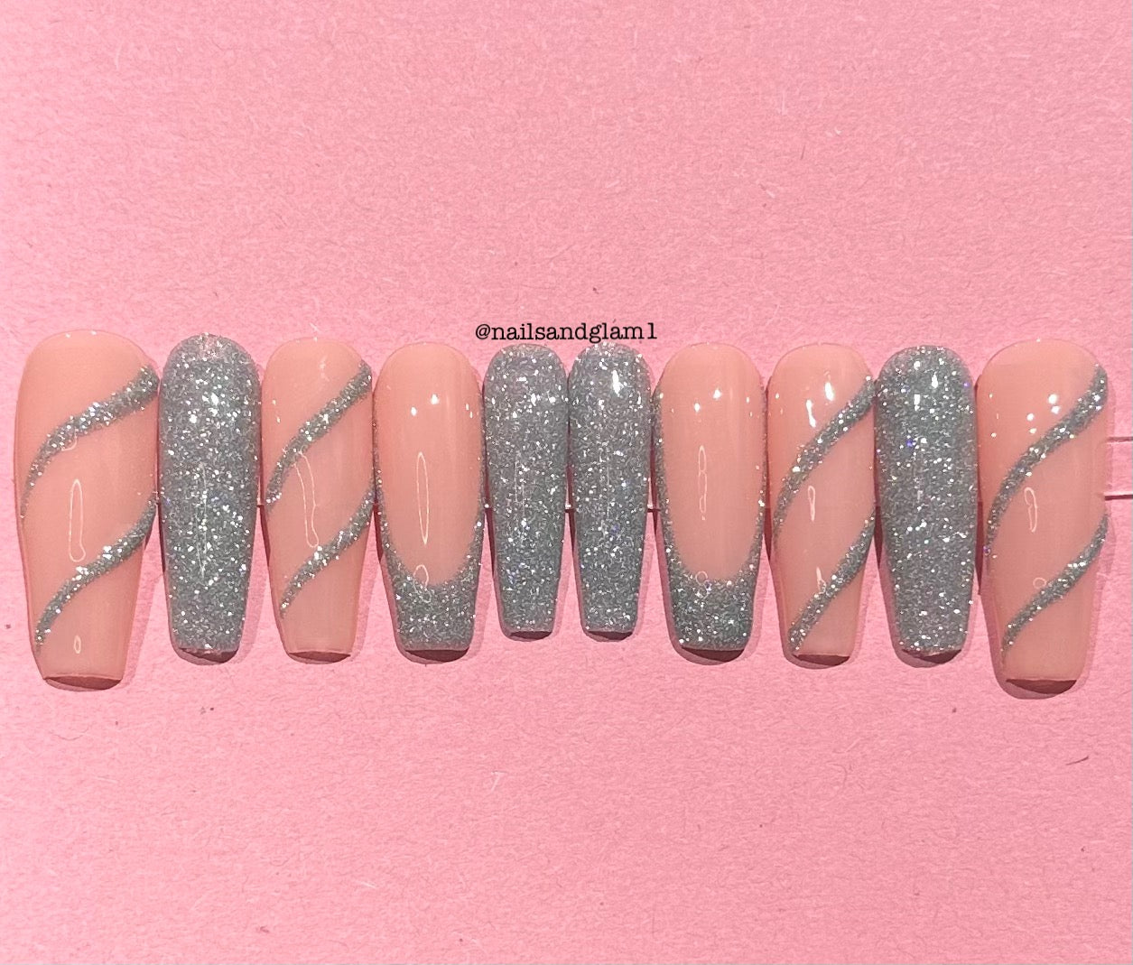 Silver Reflective Glitter with French Tips & Swirls | Christmas Nails | Press on Nails UK | Stick on Nails | Reusable | Customised | Handmade | Set of 10