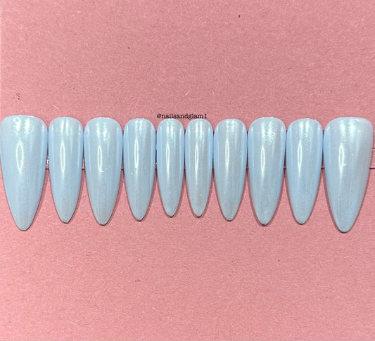 Baby Blue Glazed Nails | Christmas Nails | Press on Nails UK | Stick on Nails | Reusable | Customised | Handmade | Set of 10