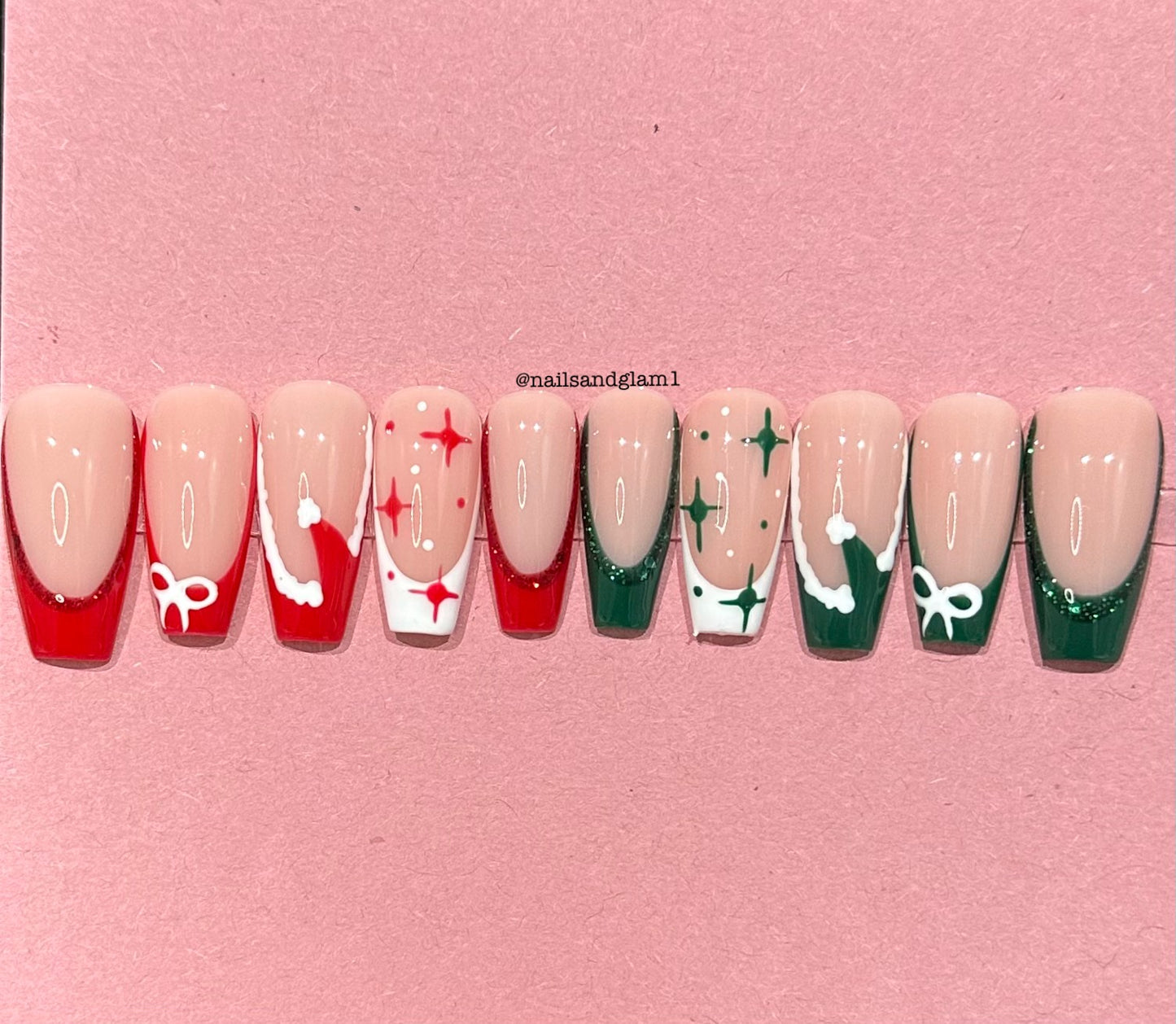 Red & Green Christmas French Tips | Christmas Nails | Press on Nails UK | Stick on Nails | Reusable | Customised | Handmade | Set of 10