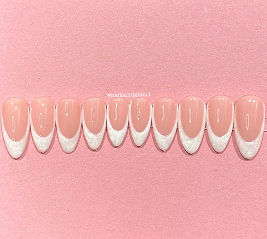 White Pearl French Tips | Christmas Nails | Press on Nails UK | Stick on Nails | Reusable | Customised | Handmade | Set of 10