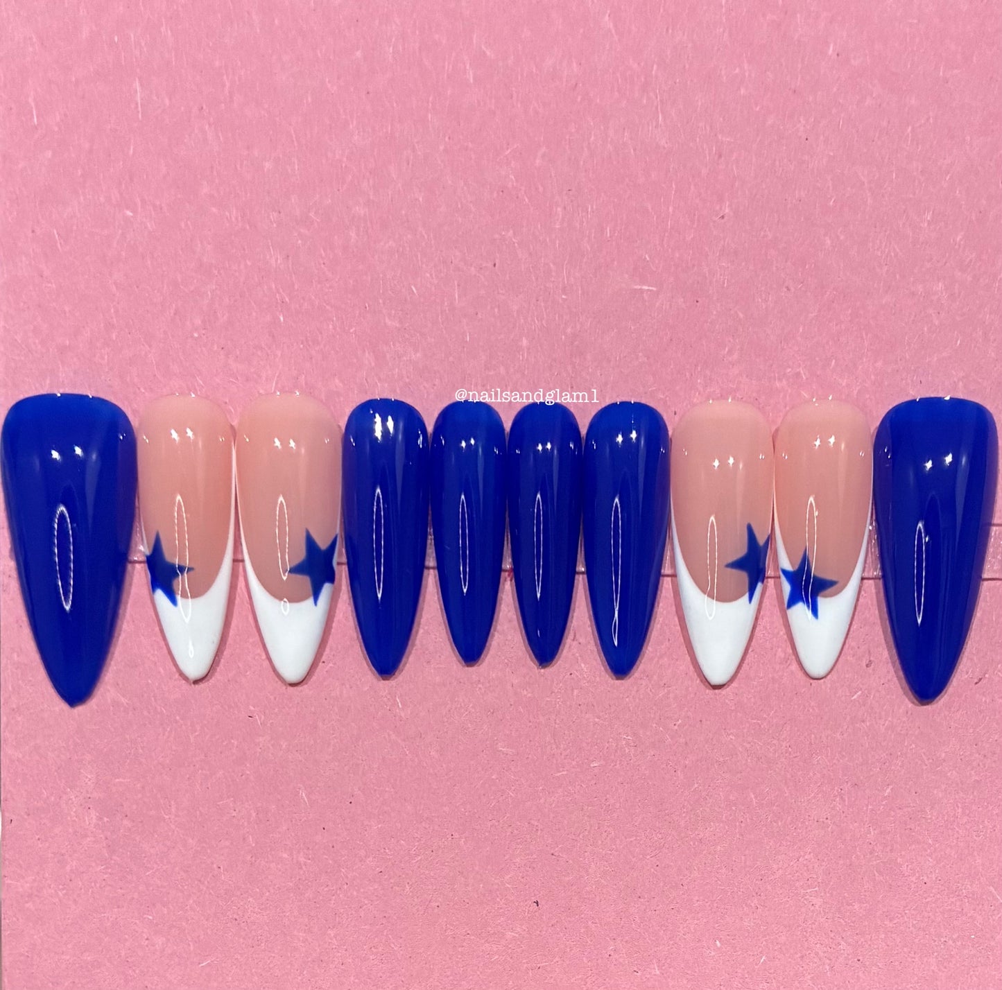 White French Tips with Blue Stars | Christmas Nails | Press on Nails UK | Stick on Nails | Reusable | Customised | Handmade | Set of 10