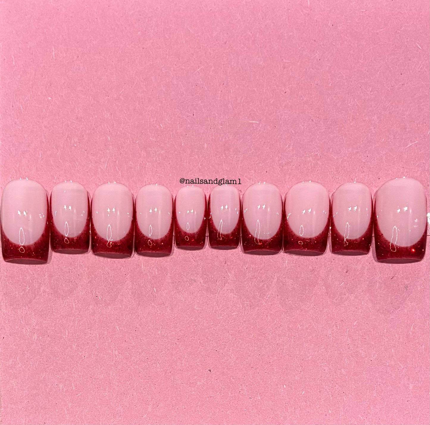 Red Glitter French Tips | Christmas Nails | Press on Nails UK | Stick on Nails | Reusable | Customised | Handmade | Set of 10