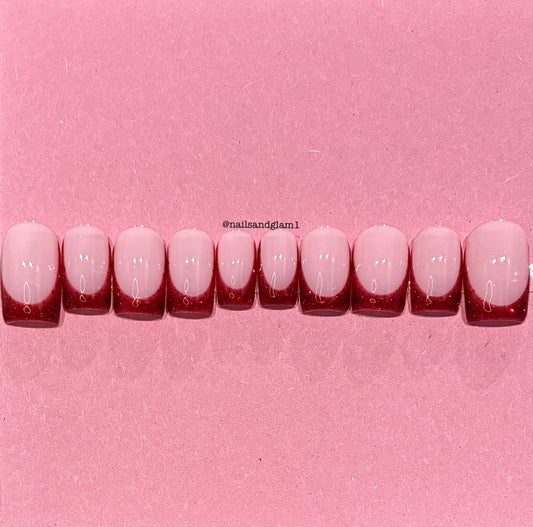 Red Glitter French Tips | Christmas Nails | Press on Nails UK | Stick on Nails | Reusable | Customised | Handmade | Set of 10