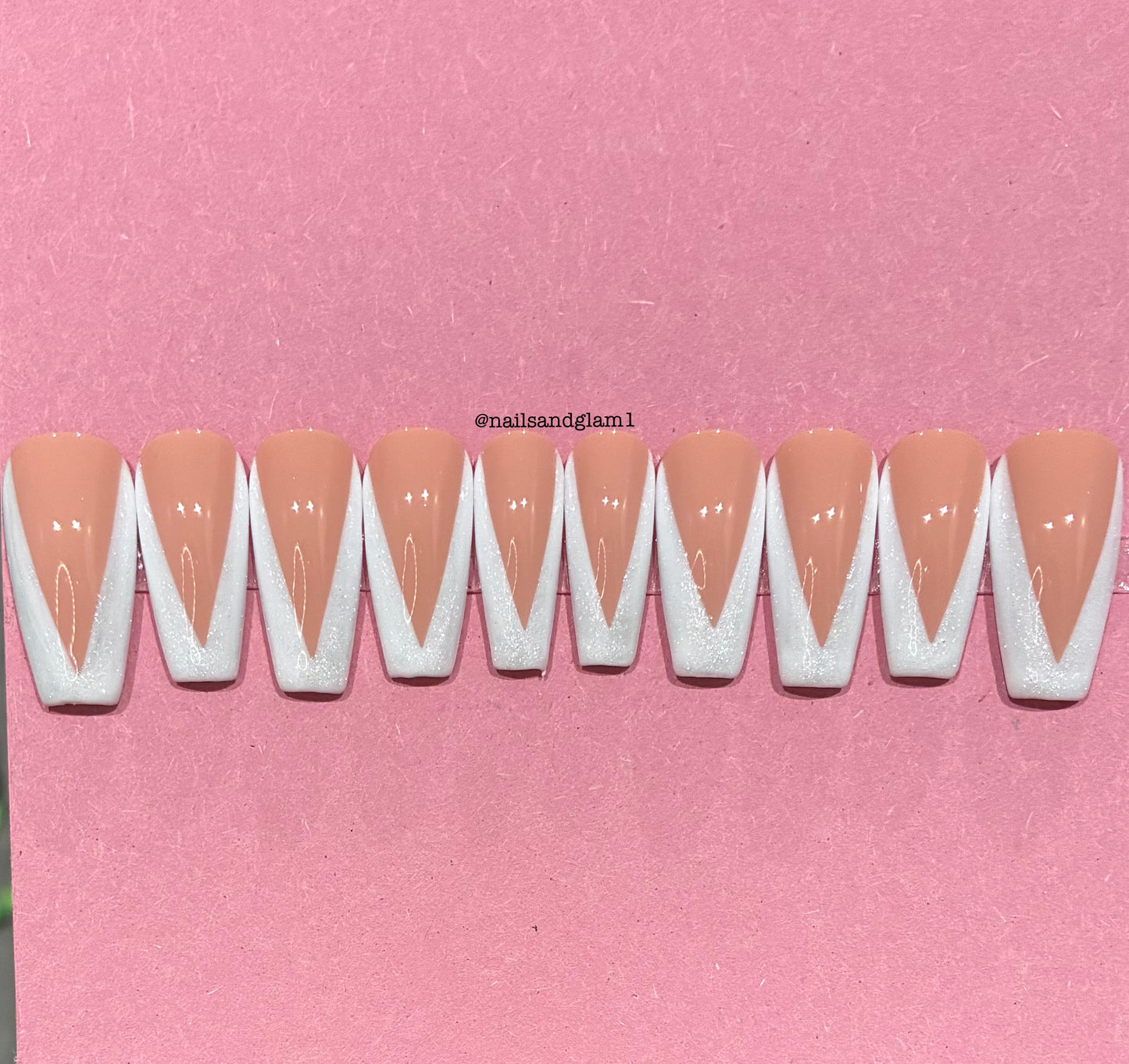 White Glitter V-Tips | Christmas Nails | Press on Nails UK | Stick on Nails | Reusable | Customised | Handmade | Set of 10