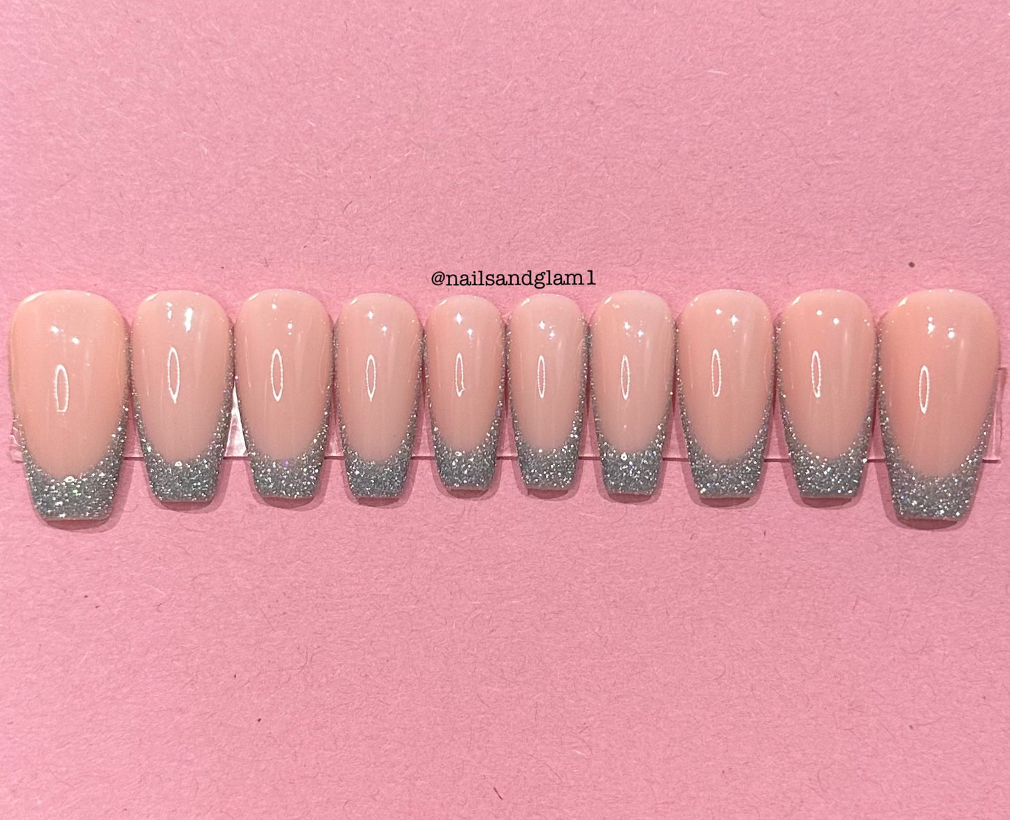 Silver Reflective Glitter French Tips | Christmas Nails | Press on Nails UK | Stick on Nails | Reusable | Customised | Handmade | Set of 10