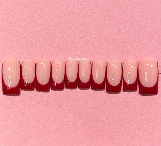 Red French Tips | Christmas Nails | Press on Nails UK | Stick on Nails | Reusable | Customised | Handmade | Set of 10