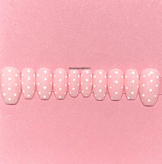 White Polka Dot Nails | Press on Nails UK | Stick on Nails | Reusable | Customised | Handmade | Set of 10