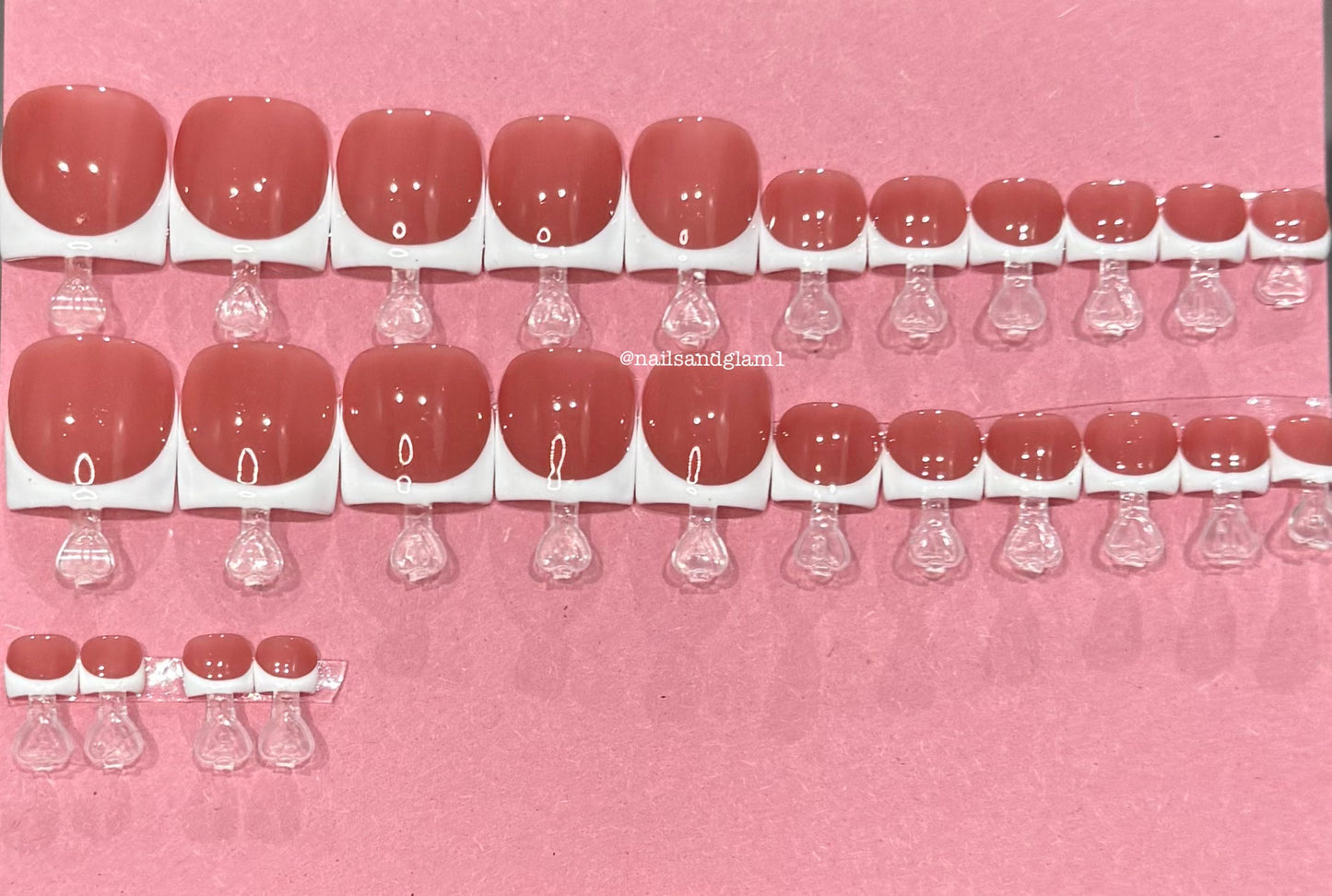 White French Tips | Press on Toe Nails UK | Stick on Nails | Reusable | Customised | Handmade | Set of 28