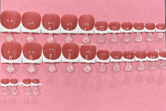 White French Tips | Press on Toe Nails UK | Stick on Nails | Reusable | Customised | Handmade | Set of 28