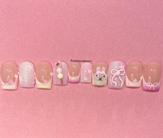 Bunny Pastel Kawaii Nails | Press on Nails UK | Stick on Nails | Reusable | Customised | Handmade | Set of 10