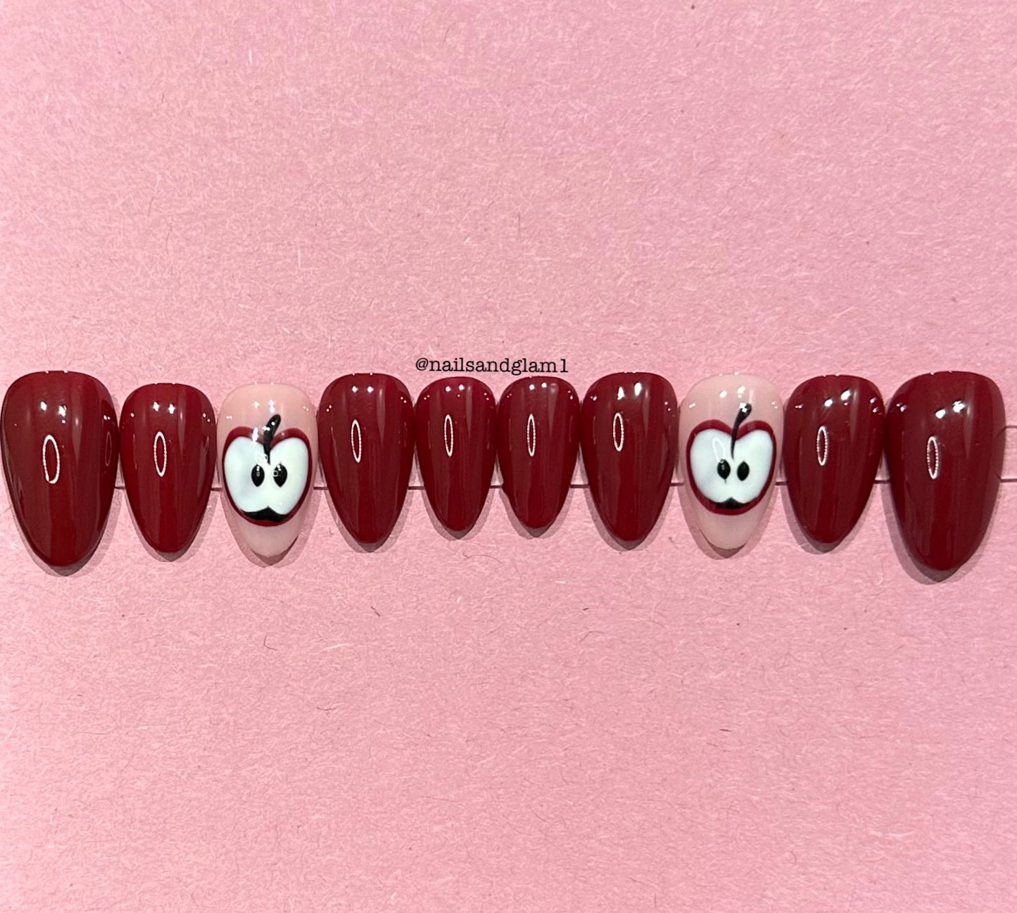 Maroon Apple Nails | Press on Nails UK | Stick on Nails | Reusable | Customised | Handmade | Set of 10