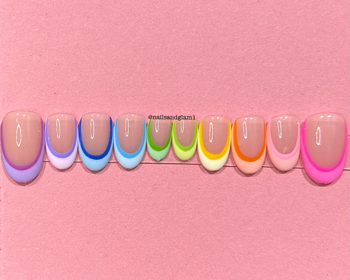 Pastel Rainbow French Tips | Press on Nails UK | Stick on Nails | Reusable | Customised | Handmade | Set of 10