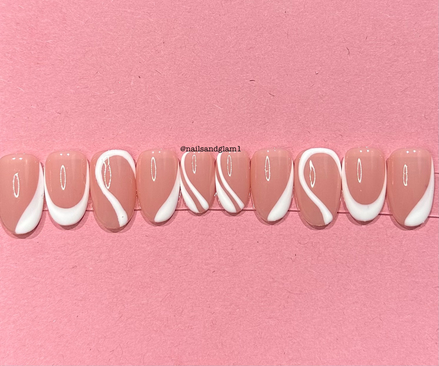 White Swirl Nails | Press on Nails UK | Stick on Nails | Reusable | Customised | Handmade | Set of 10