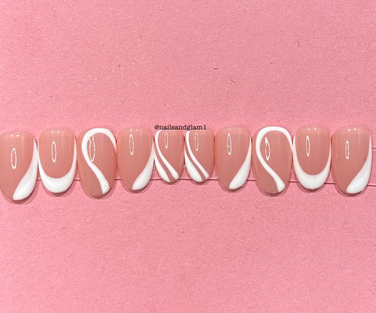 White Swirl Nails | Press on Nails UK | Stick on Nails | Reusable | Customised | Handmade | Set of 10