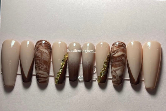 Brown Ombre Marble Nails | Press on Nails UK | Stick on Nails | Reusable | Customised | Handmade | Set of 10