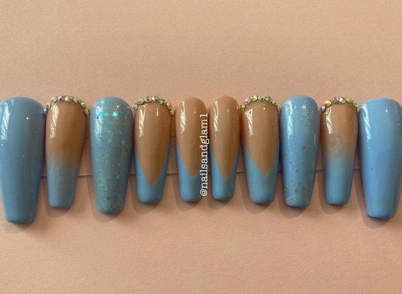 Blue Nails with Ombre & French Tips | Press on Nails UK | Stick on Nails | Reusable | Customised | Handmade | Set of 10