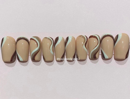 Brown Swirl Nails | Press on Nails UK | Stick on Nails | Reusable | Customised | Handmade | Set of 10