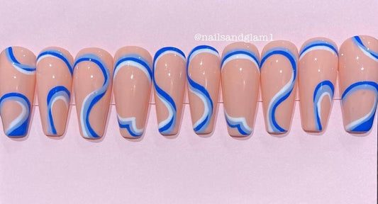 Blue Swirl Abstract Nails | Press on Nails UK | Stick on Nails | Reusable | Customised | Handmade | Set of 10