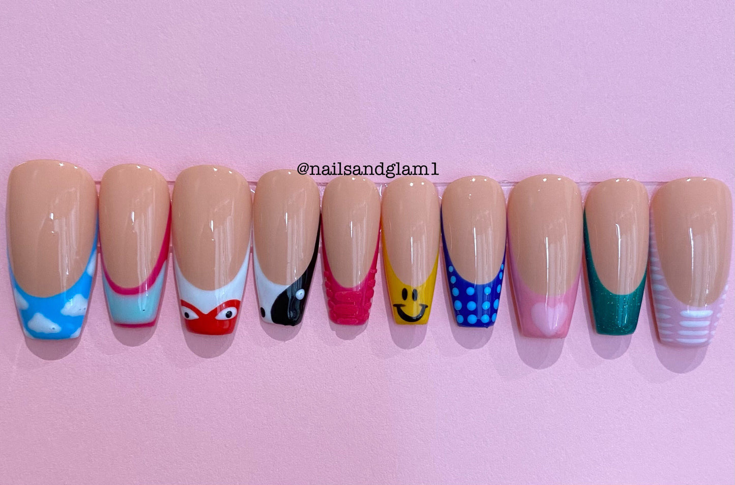 Freestyle French Tip Nails | Press on Nails UK | Stick on Nails | Reusable | Customised | Handmade | Set of 10