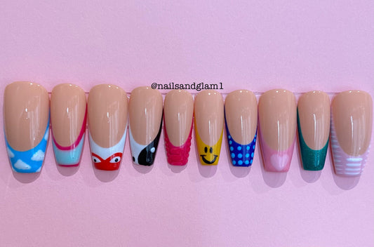 Freestyle French Tip Nails | Press on Nails UK | Stick on Nails | Reusable | Customised | Handmade | Set of 10