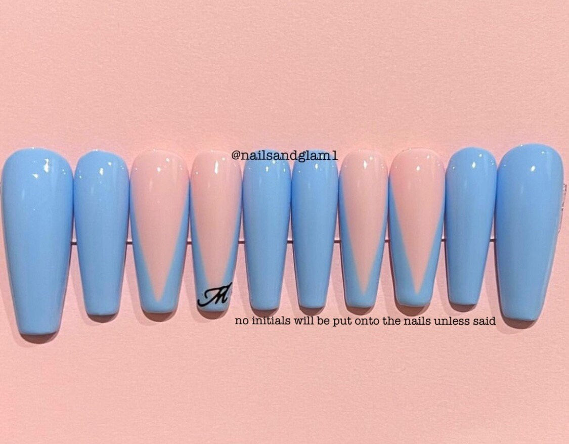 Blue V-Tip Nails | Press on Nails UK | Stick on Nails | Reusable | Customised | Handmade | Set of 10