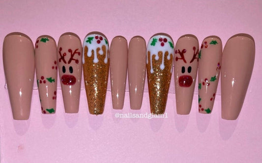 Christmas Nails | Press on Nails UK | Stick on Nails | Reusable | Customised | Handmade | Set of 10