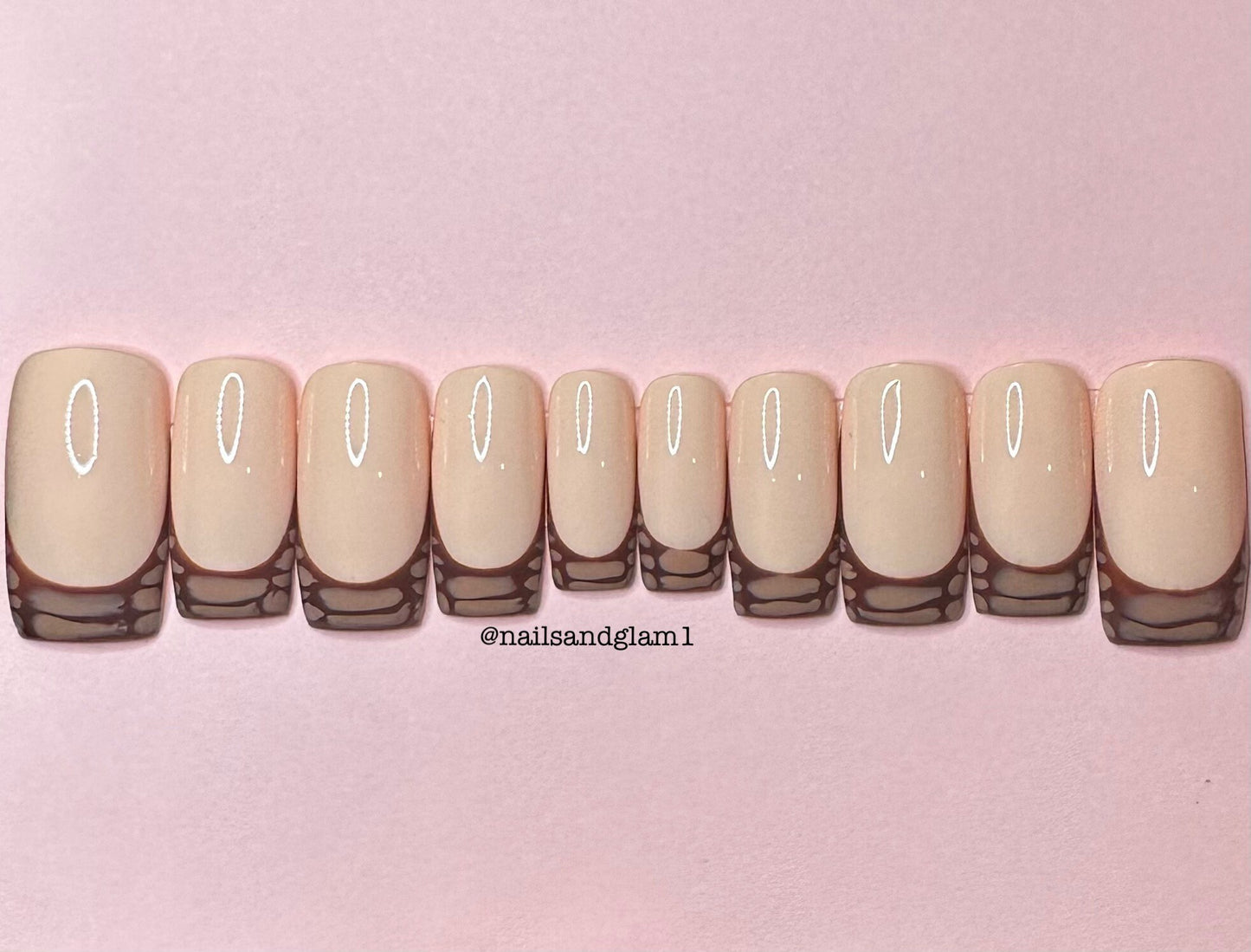 Brown Croc French Tips | Press on Nails UK | Stick on Nails | Reusable | Customised | Handmade | Set of 10