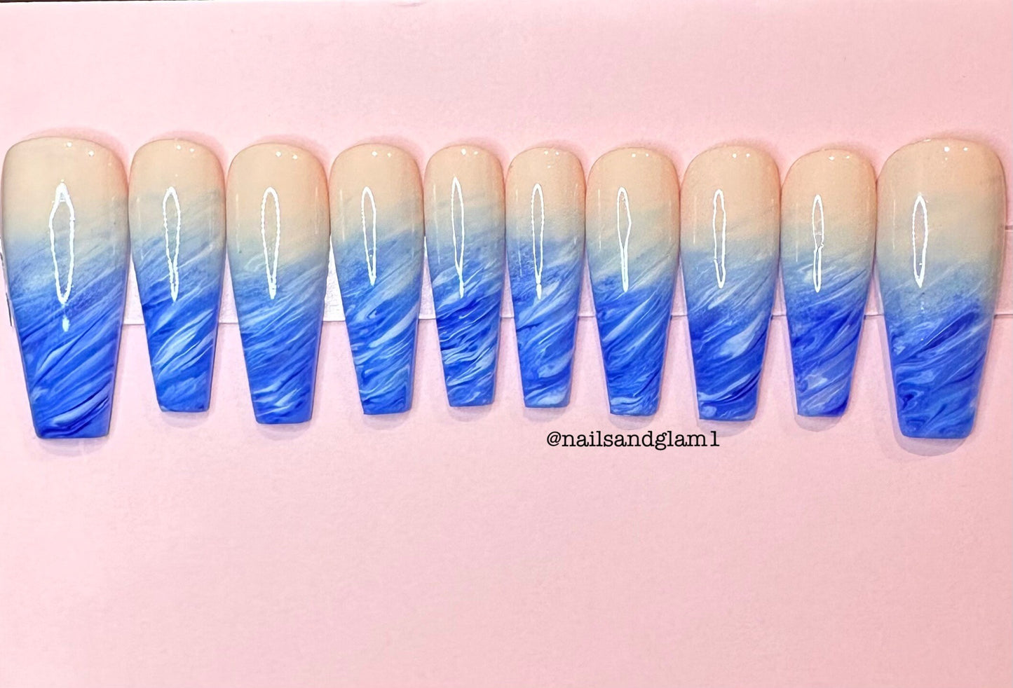 Blue Marble Ombre Nails | Press on Nails UK | Stick on Nails | Reusable | Customised | Handmade | Set of 10