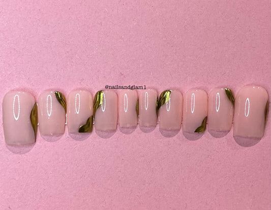 Gold Chrome Swirls | Press on Nails UK | Stick on Nails | Reusable | Customised | Handmade | Set of 10