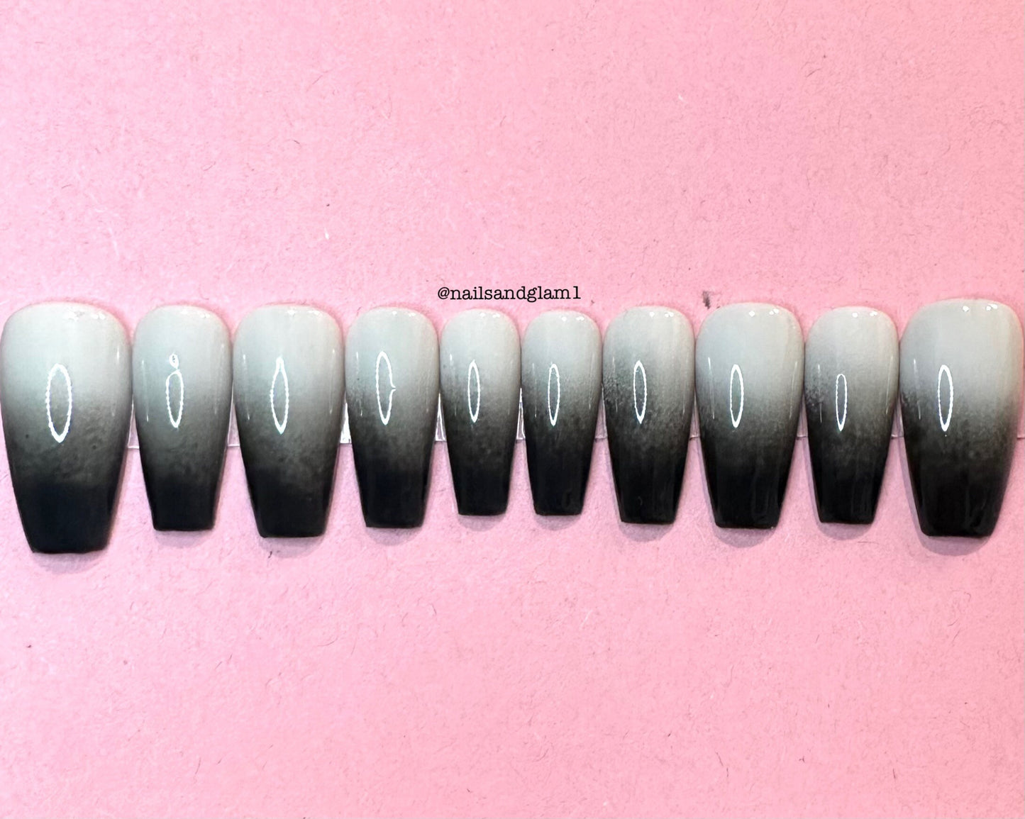Grey & Black Ombre | Press on Nails UK | Stick on Nails | Reusable | Customised | Handmade | Set of 10
