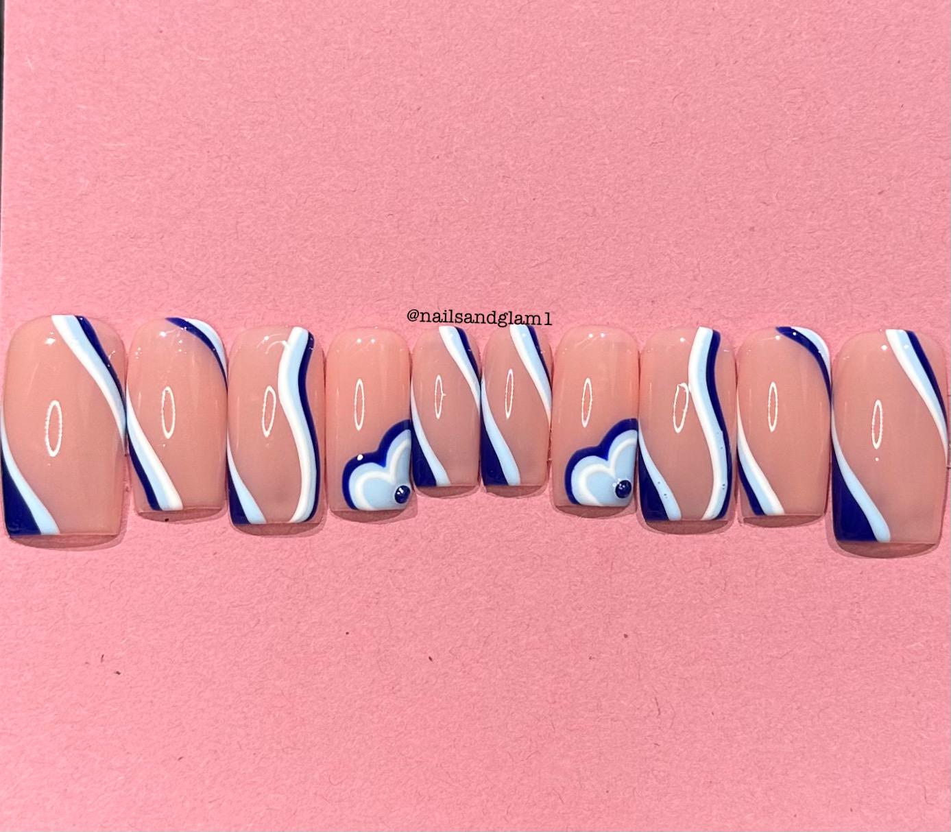 Blue Swirl Nails | Press on Nails UK | Stick on Nails | Reusable | Customised | Handmade | Set of 10