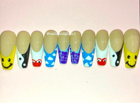 Freestyle French Tips | Press on Nails UK | Stick on Nails | Reusable | Customised | Handmade | Set of 10