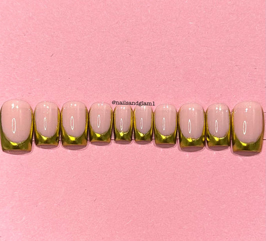 Gold Chrome French Tips | Press on Nails UK | Stick on Nails | Reusable | Customised | Handmade | Set of 10