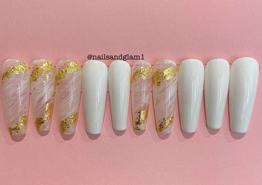 White Marble Nails | Press on Nails UK | Stick on Nails | Reusable | Customised | Handmade | Set of 10