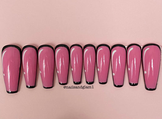 Pink Cartoon Nails | Press on Nails UK | Stick on Nails | Reusable | Customised | Handmade | Set of 10v