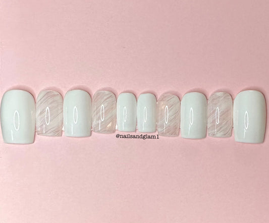 White Marble Nails | Press on Nails UK | Stick on Nails | Reusable | Customised | Handmade | Set of 10
